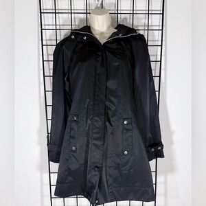 Calvin Klein Women’s Medium Black Raincoat with Silver buttons *Mint Condition